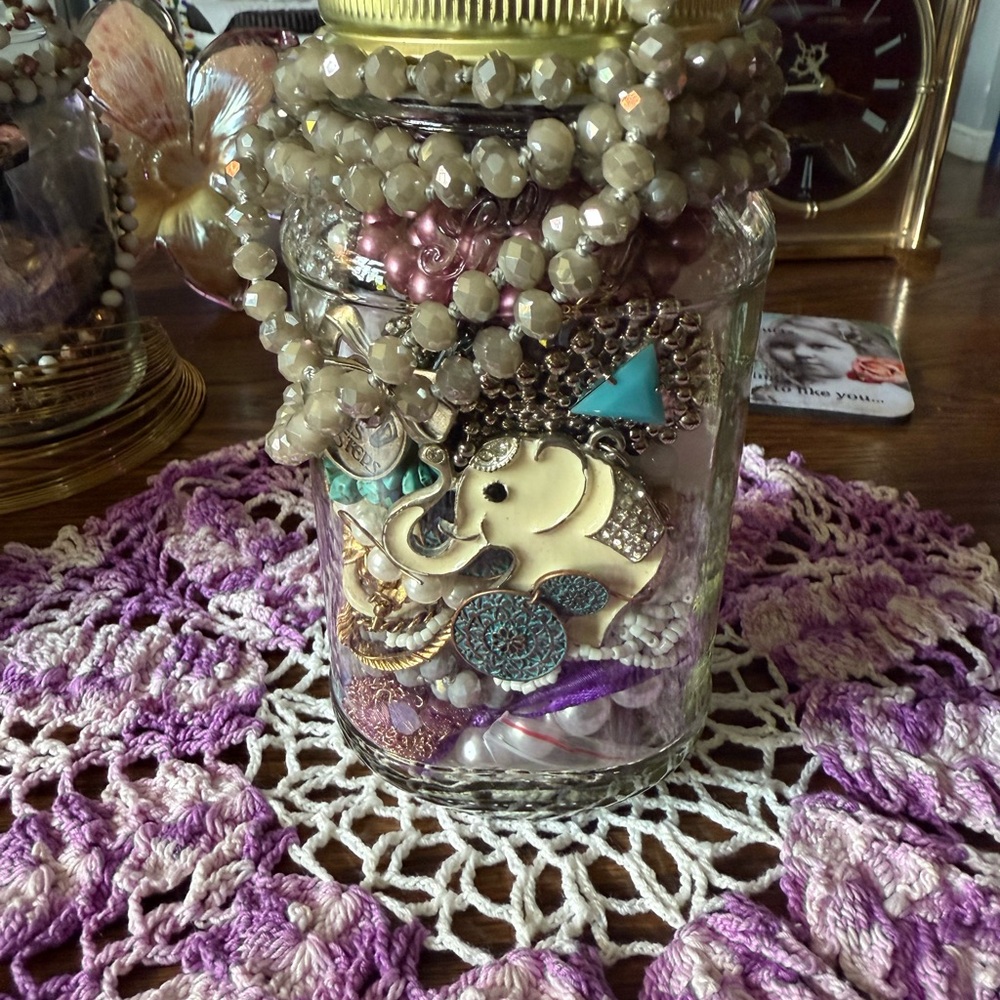 Decorative Jar with Beaded Jewelry
